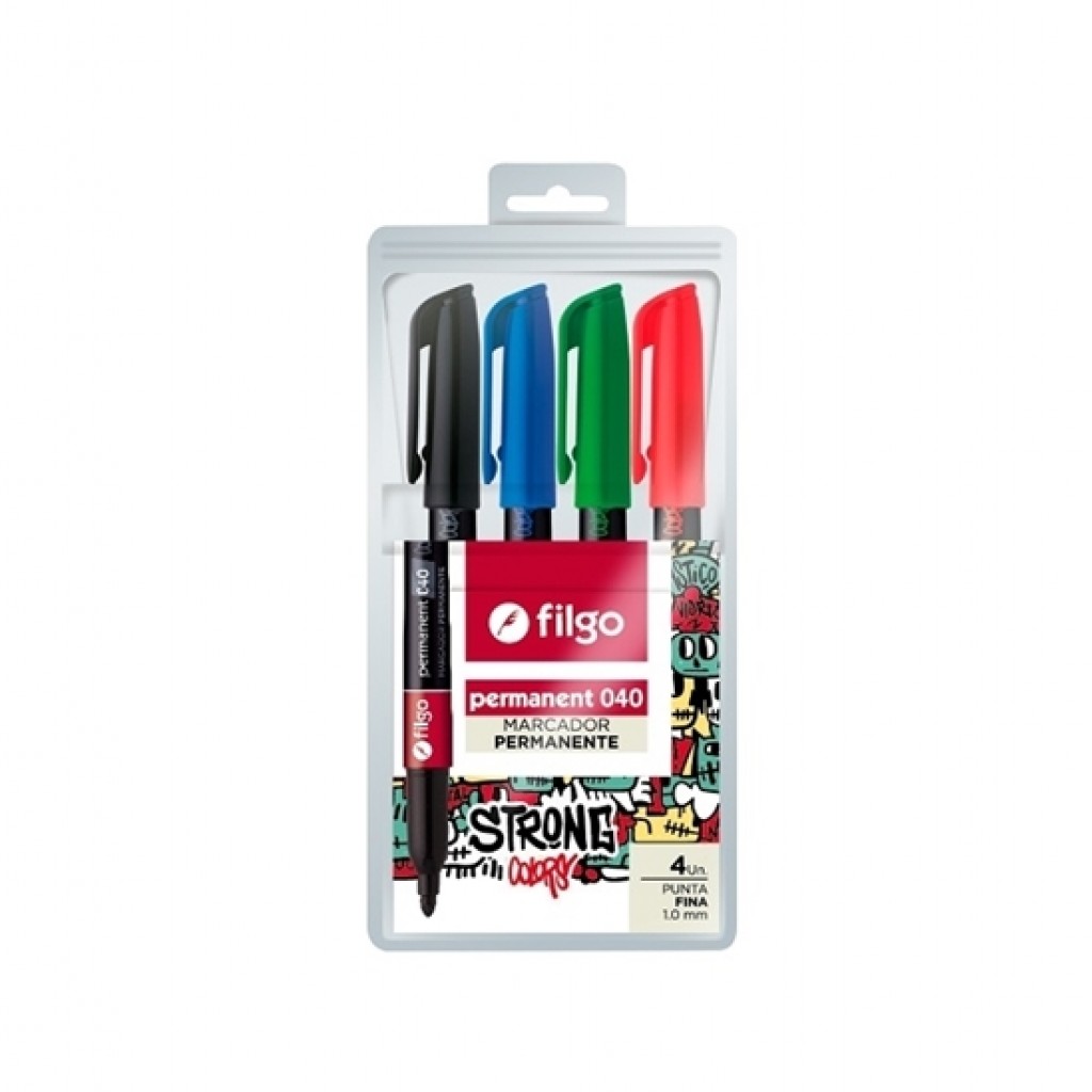 Marcador Filgo permanente 040 fino - estuche 4 clásico