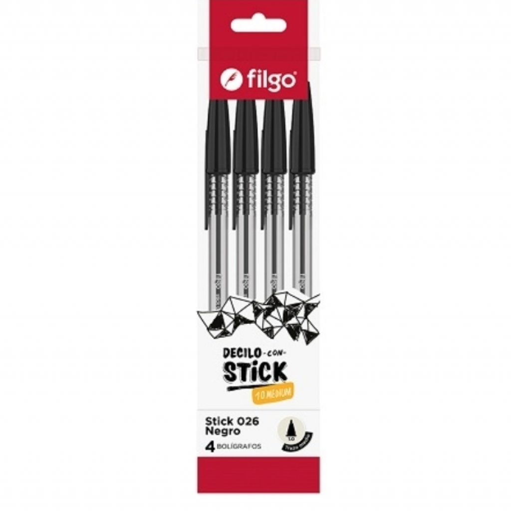 Bolígrafo filgo stick 1.0- flow pack 4 negro