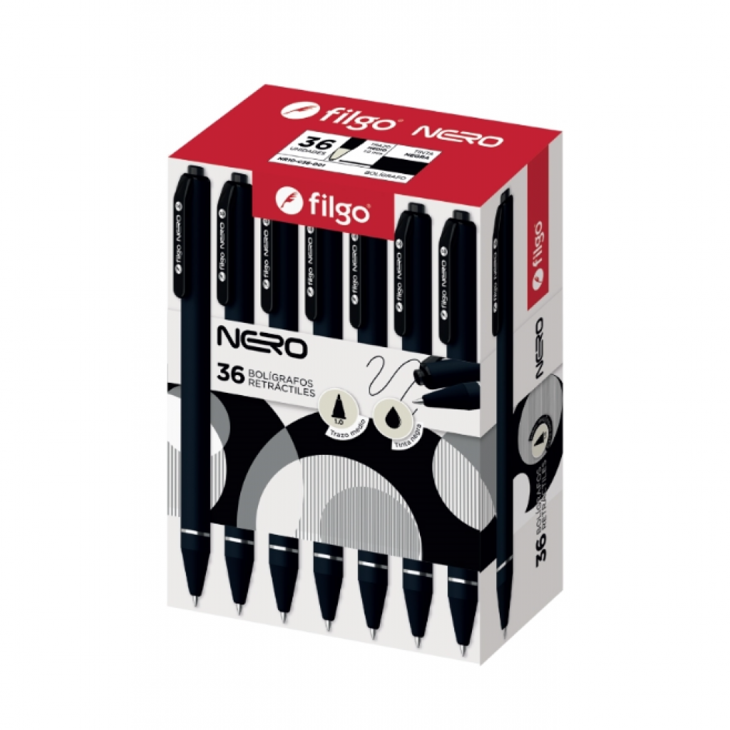 Bolígrafo retráctil Filgo nero 1.0 - 36 un